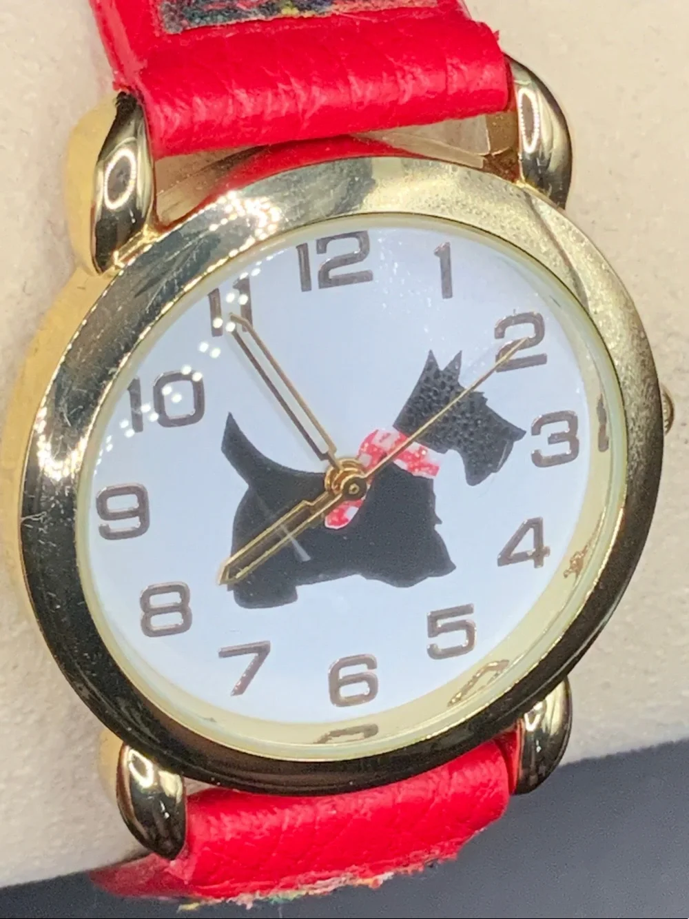 Red Plaid Women's Fashion Watch with Gold Case